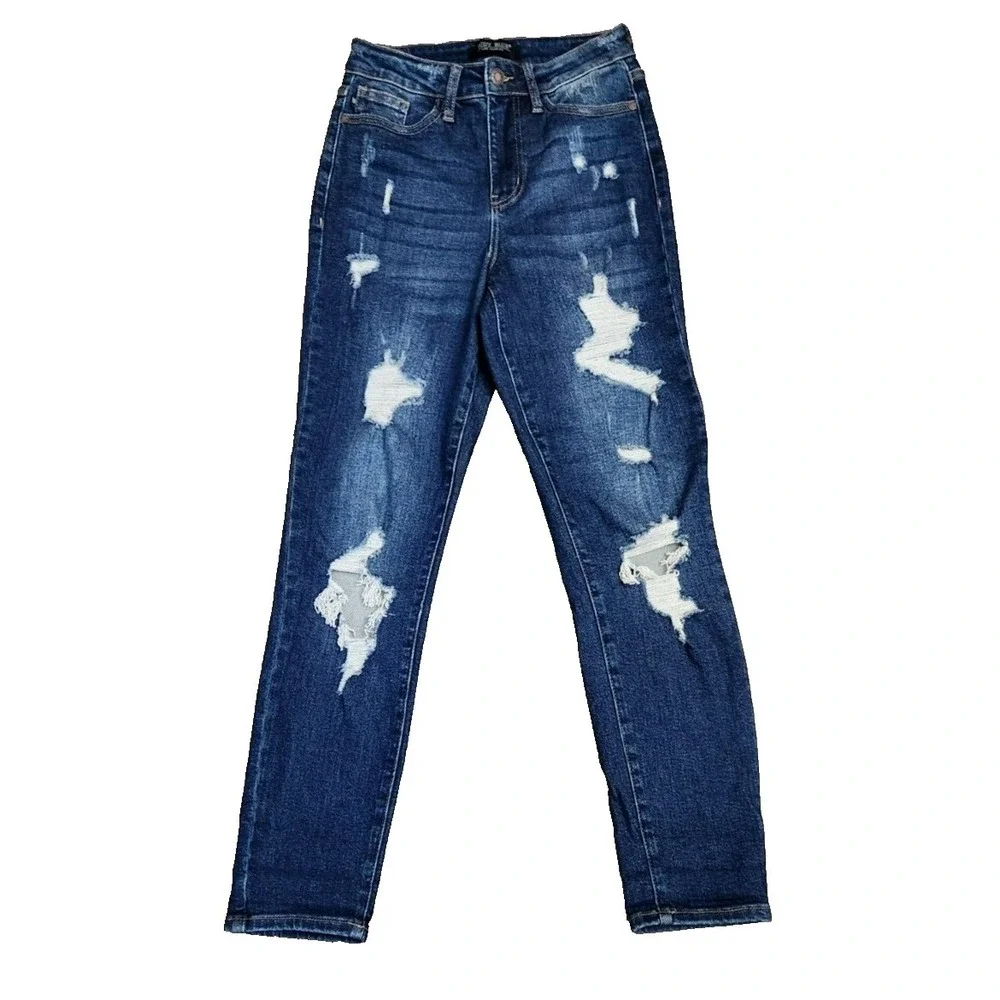 Judy Blue Boyfriend‎ Fit Jeans Women's Size 0/24 Blue Denim Stretch Distressed